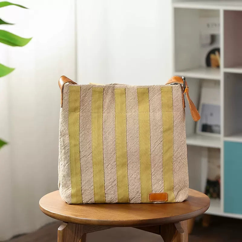 Li Ji | Original handmade genuine leather | Top quality cotton and linen + first layer leather canvas bag No. 42506