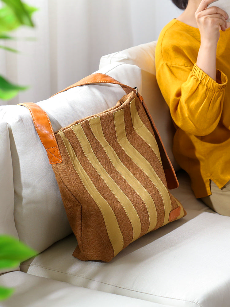 Li Ji | Original handmade genuine leather | Top quality cotton and linen + first layer leather canvas bag No. 42506