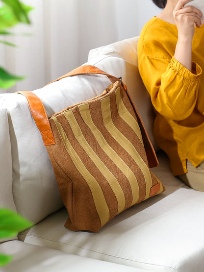 Li Ji | Original handmade genuine leather | Top quality cotton and linen + first layer leather canvas bag No. 42506