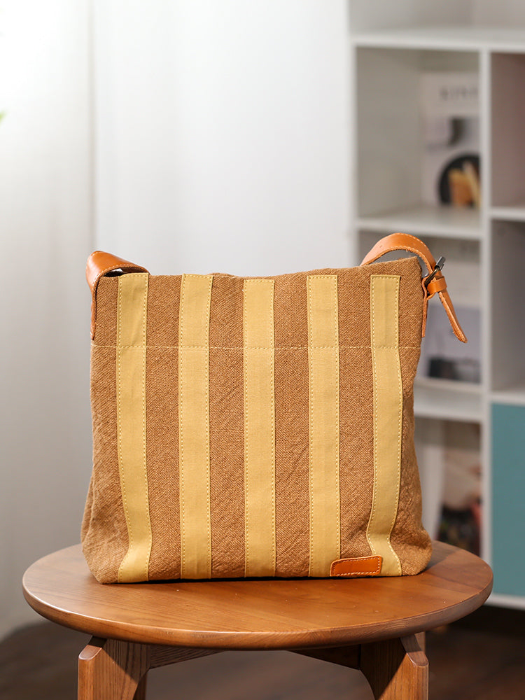 Li Ji | Original handmade genuine leather | Top quality cotton and linen + first layer leather canvas bag No. 42506