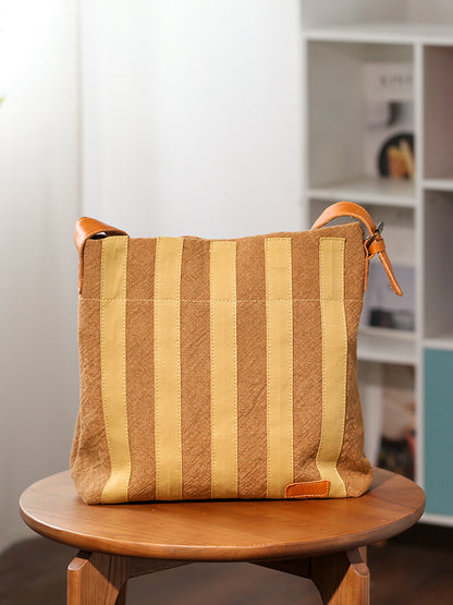 Li Ji | Original handmade genuine leather | Top quality cotton and linen + first layer leather canvas bag No. 42506