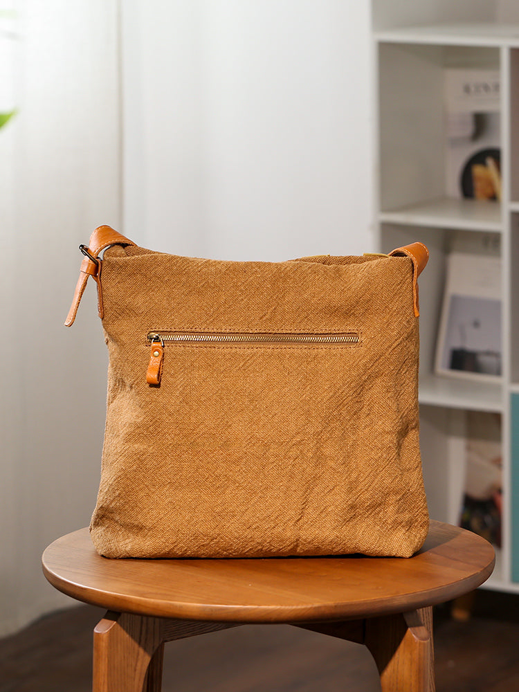Li Ji | Original handmade genuine leather | Top quality cotton and linen + first layer leather canvas bag No. 42506