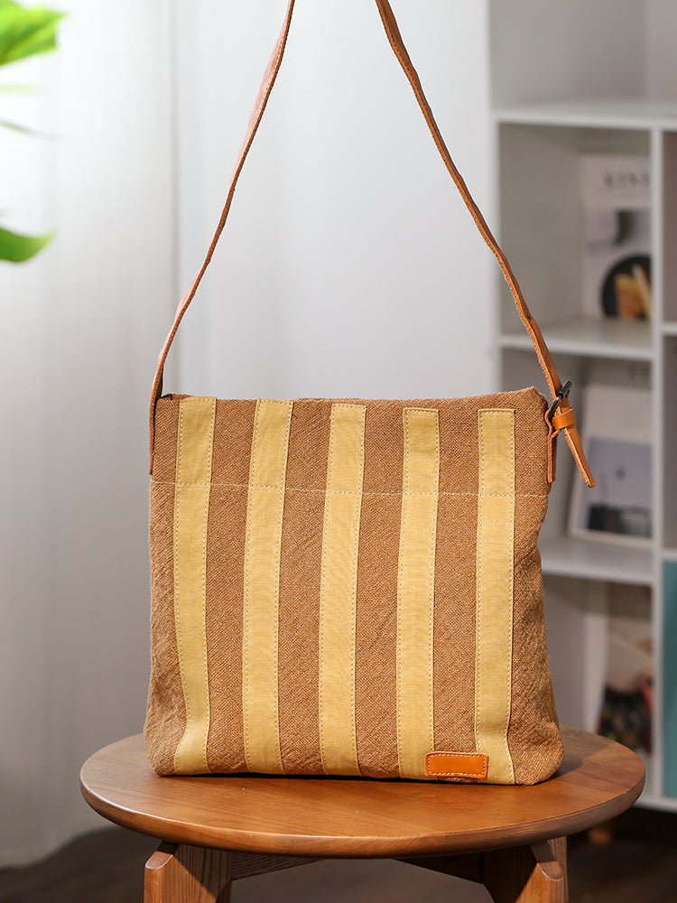 Li Ji | Original handmade genuine leather | Top quality cotton and linen + first layer leather canvas bag No. 42506