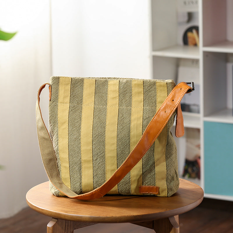 Li Ji | Original handmade genuine leather | Top quality cotton and linen + first layer leather canvas bag No. 42506