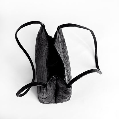 李記 | 原創手工真皮 | 頭層手抓紋 輕便休閒黑色購物包528號