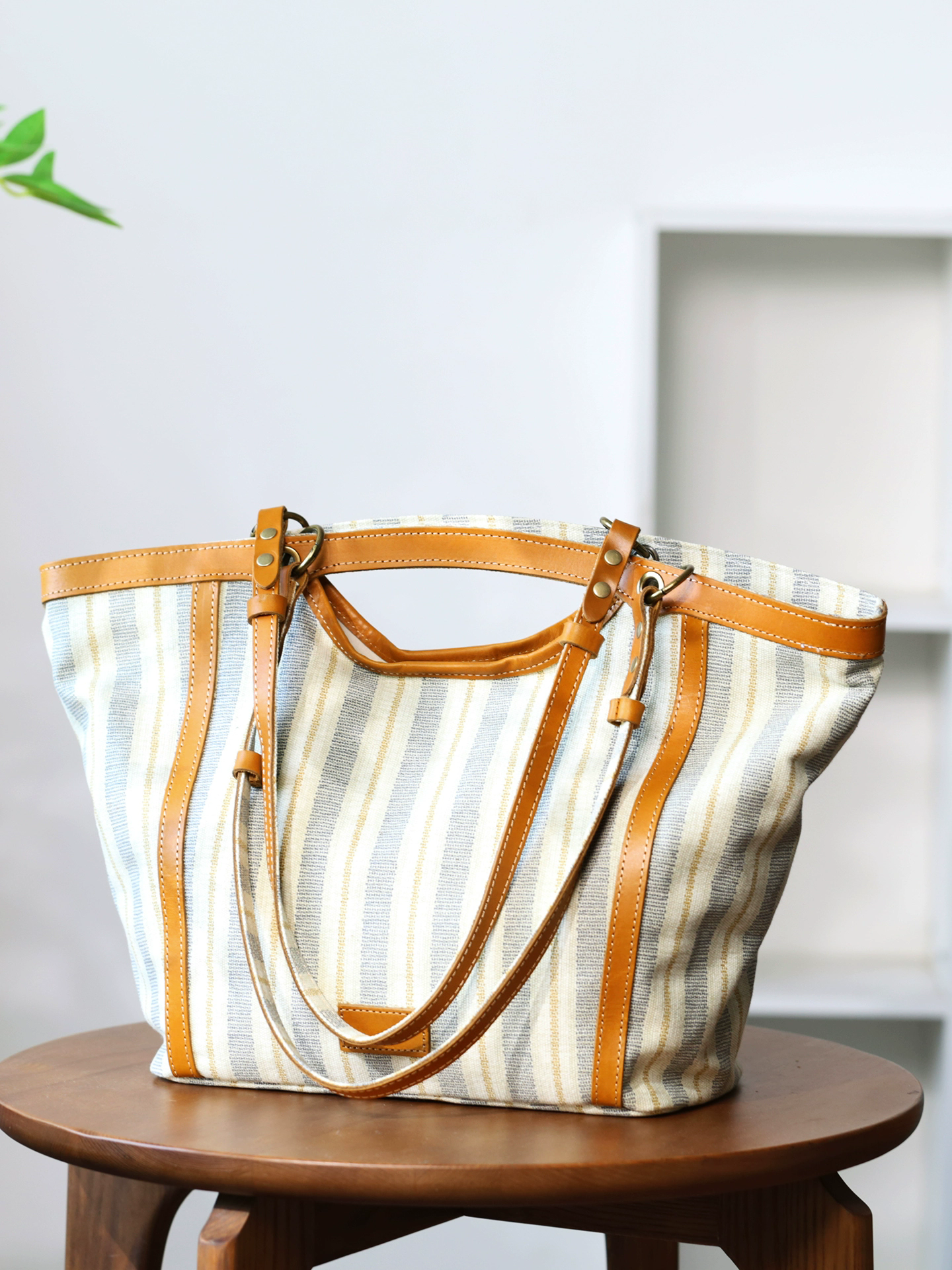 李記 | 原創手工真皮 | 日常通勤好看又好搭の帆布配牛皮包57107號