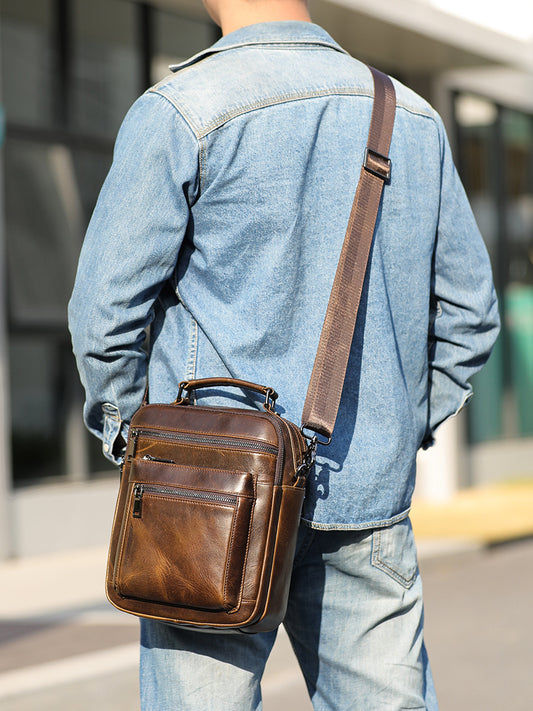 李記 | 原創手工真皮 | 復古 油蠟皮 軽量化ゾ 休閒 側背包6156號
