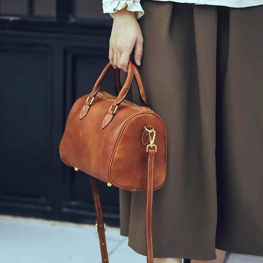 Li Ji |. หนังแท้แฮนด์เมดชั้นแรก หนังฟอกฝาดผัก ヘッ กระเป๋าถือบอสตันวินเทจ หมายเลข 64200 