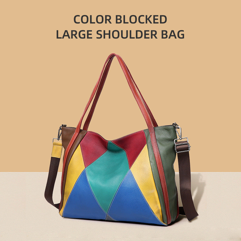 李記 | 原創手工真皮 | 復古色彩拼接い頭層牛皮托特包B6700號