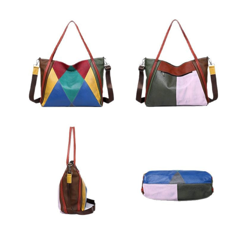 李記 | 原創手工真皮 | 復古色彩拼接い頭層牛皮托特包B6700號