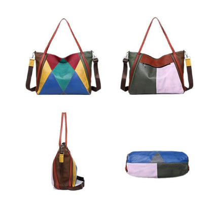 李記 | 原創手工真皮 | 復古色彩拼接い頭層牛皮托特包B6700號