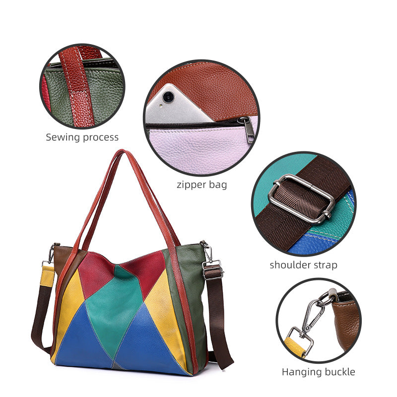 李記 | 原創手工真皮 | 復古色彩拼接い頭層牛皮托特包B6700號