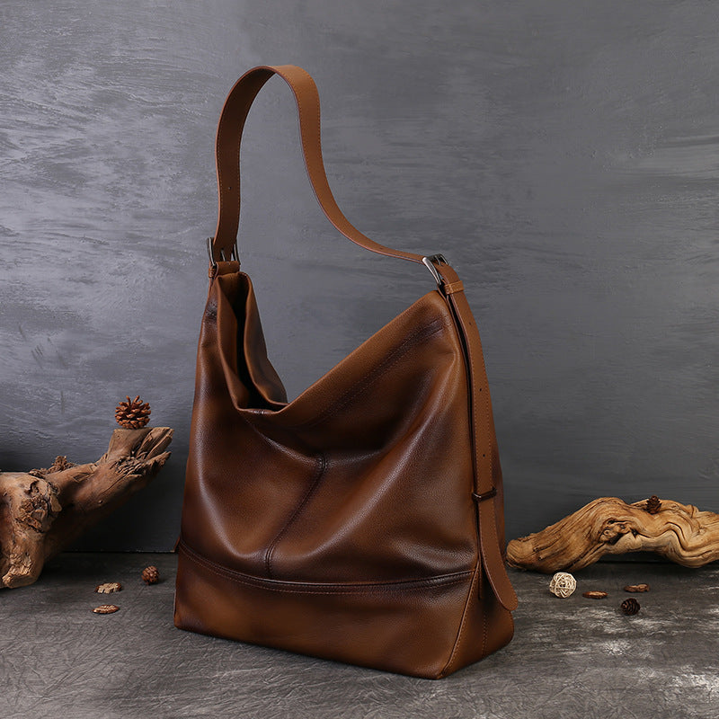 李記 | 原創手工真皮 | 復古簡約擦色の腋下肩唄包6814號