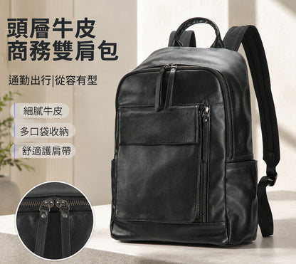 李記 | 原創手工真皮 | 沉穩黑調！質感黑皮後背包6929號