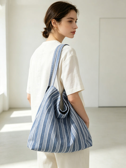 李記 | 原創手工真皮 | 韓系鬆弛風の豎條紋設計托特包w278a號