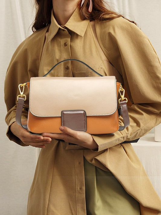 Li Ji |. กระเป๋าหนังแท้แฮนด์เมด |. ให้ความรู้สึกสะอาดตา สไตล์วินเทจ ใบเล็ก No. 8129 