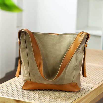 李記 | 原創手工真皮 | 日系復古い休閒帆布托特包82601號