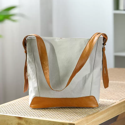 李記 | 原創手工真皮 | 日系復古い休閒帆布托特包82601號