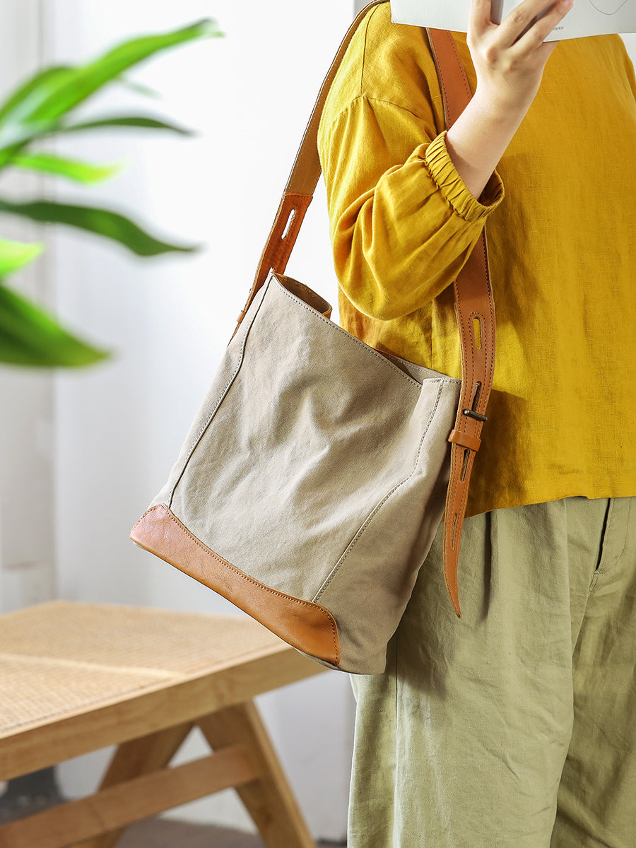 李記 | 原創手工真皮 | 日系復古い休閒帆布托特包82601號