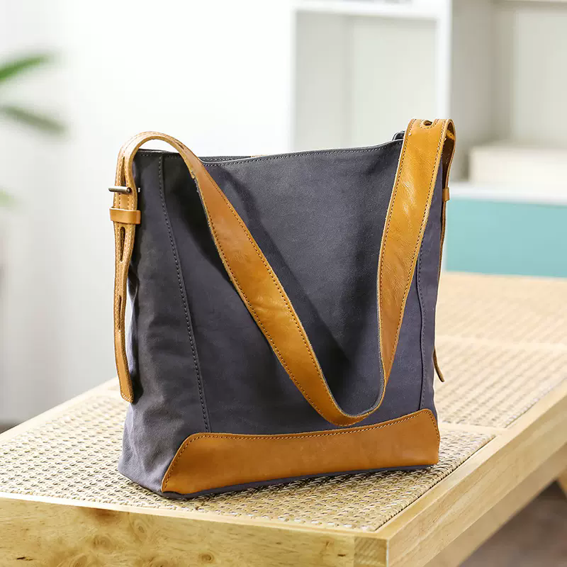 李記 | 原創手工真皮 | 日系復古い休閒帆布托特包82601號