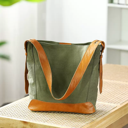 李記 | 原創手工真皮 | 日系復古い休閒帆布托特包82601號