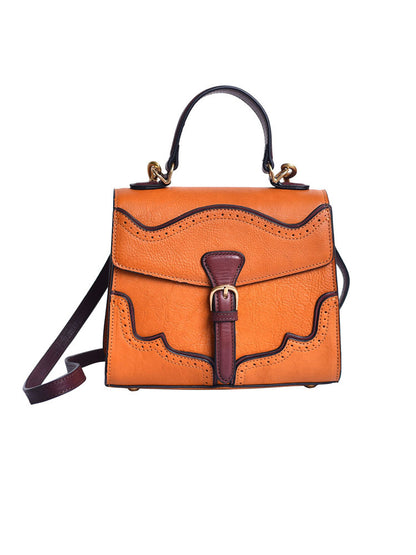 李記 | 原創手工真皮 | 英倫復古の雕花撞色斜唄包8314號