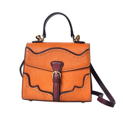 李記 | 原創手工真皮 | 英倫復古の雕花撞色斜唄包8314號