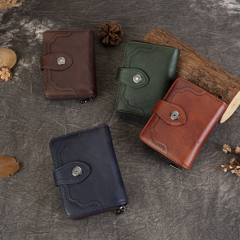 李記 | 原創手工真皮 | 頭層牛皮い多功能バ收納零錢包8805號