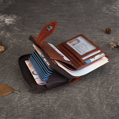 李記 | 原創手工真皮 | 頭層牛皮い多功能バ收納零錢包8805號