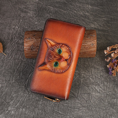 李記 | 原創手工真皮 | 猫咪壓花の多卡位拉鏈包9734號