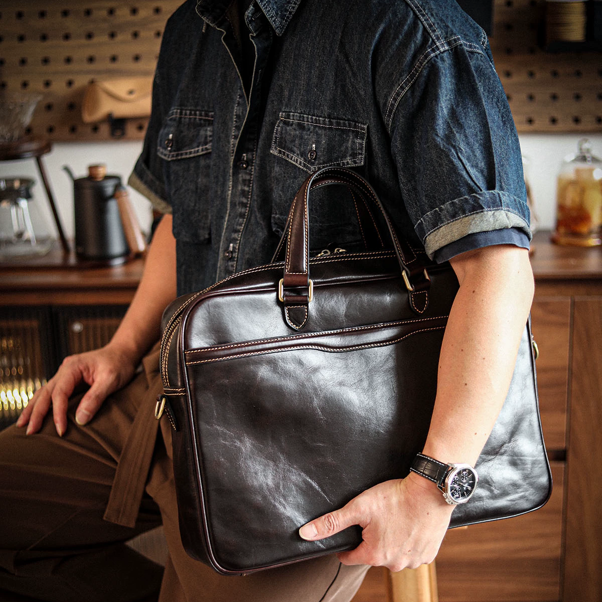 李記 | 原創手工真皮 | 都市【高智精英風】手提公事包A431號