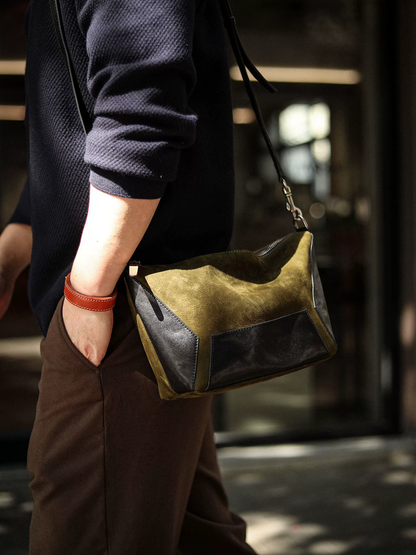 李記 | 原創手工真皮 | 高階色系搭配の撞色斜唄包A6863號