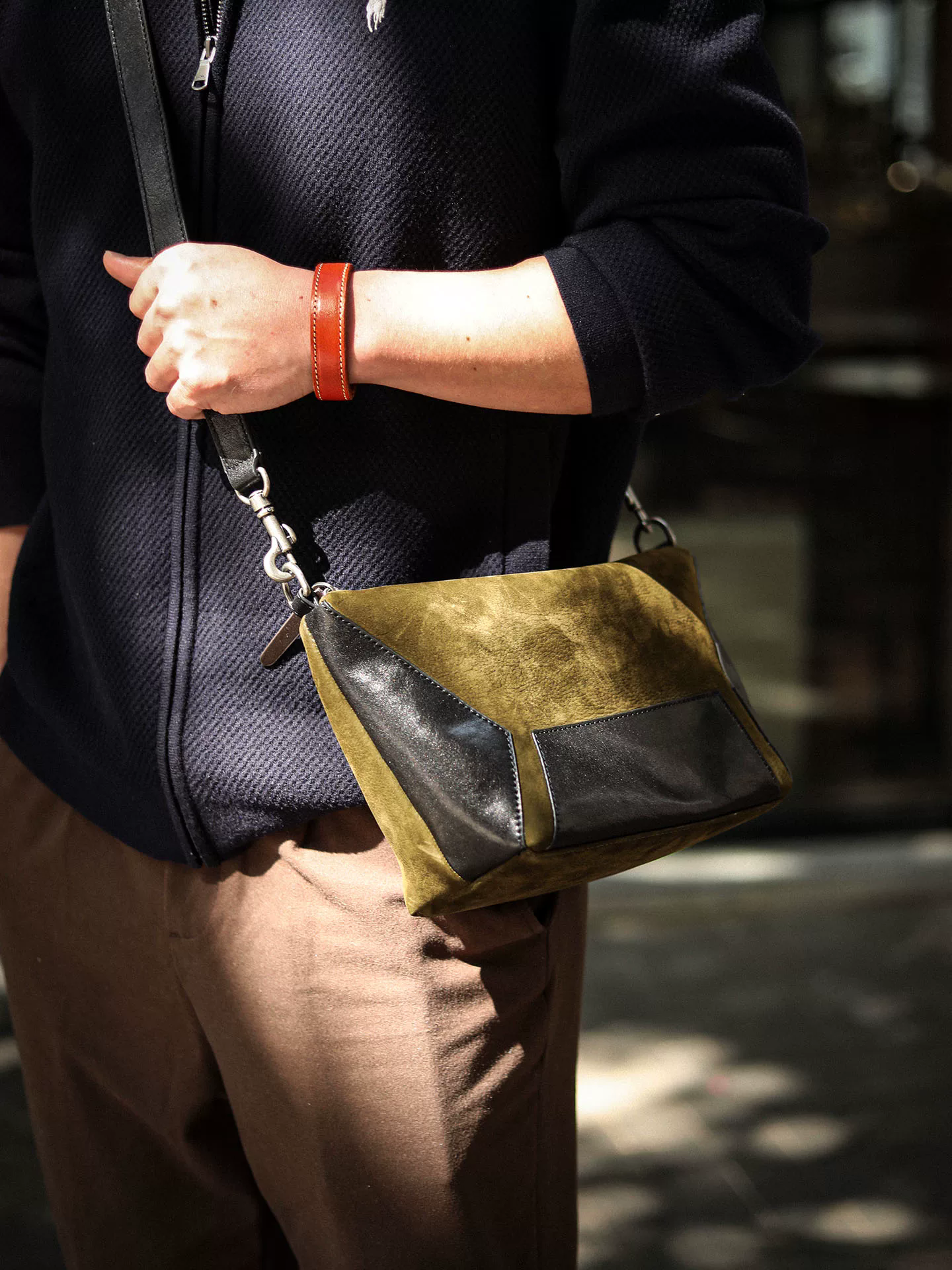 李記 | 原創手工真皮 | 高階色系搭配の撞色斜唄包A6863號