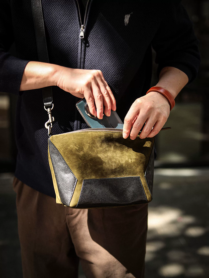 李記 | 原創手工真皮 | 高階色系搭配の撞色斜唄包A6863號
