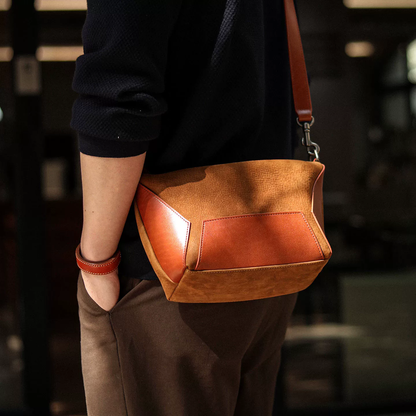 李記 | 原創手工真皮 | 高階色系搭配の撞色斜唄包A6863號