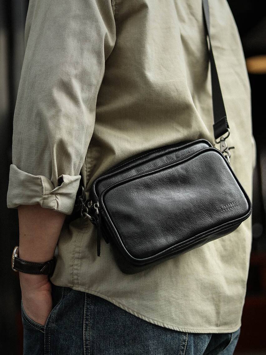 李記 | 原創手工真皮 | 方形橫款で拉鍊艙位管够の休閒包A8253號