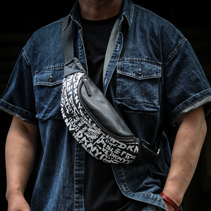 李記 | 原創手工真皮 | 怎麼背都减齡百搭の塗鴉胸包A8297號