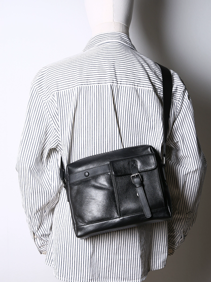 李記 | 原創手工真皮 | 横型通勤バ革製大容量包B899號