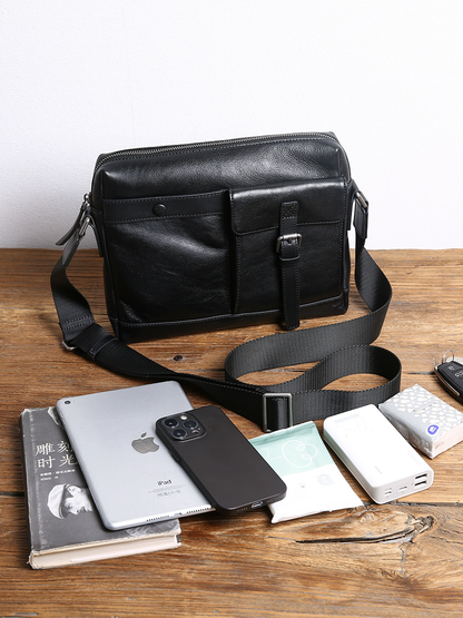 李記 | 原創手工真皮 | 横型通勤バ革製大容量包B899號