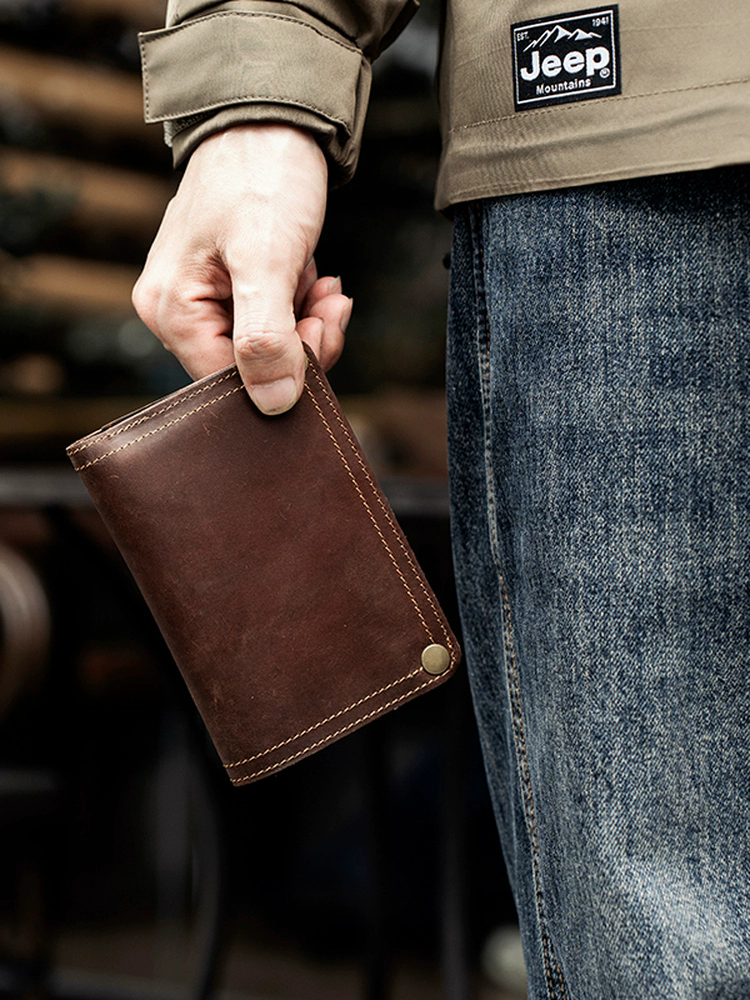 李記 | 原創手工真皮 | ド層牛革の縦型短款錢包bl124號