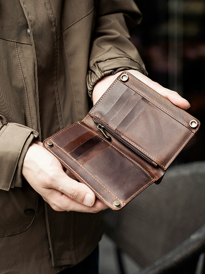 李記 | 原創手工真皮 | ド層牛革の縦型短款錢包bl124號