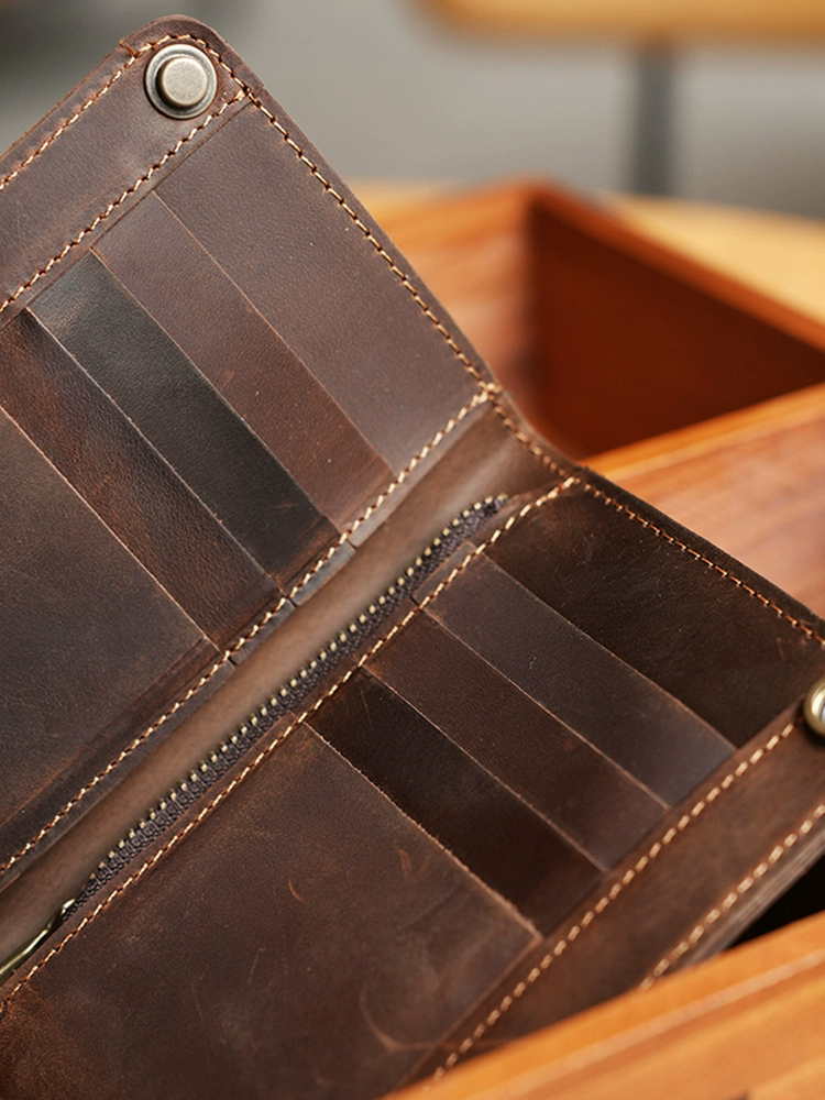 李記 | 原創手工真皮 | ド層牛革の縦型短款錢包bl124號