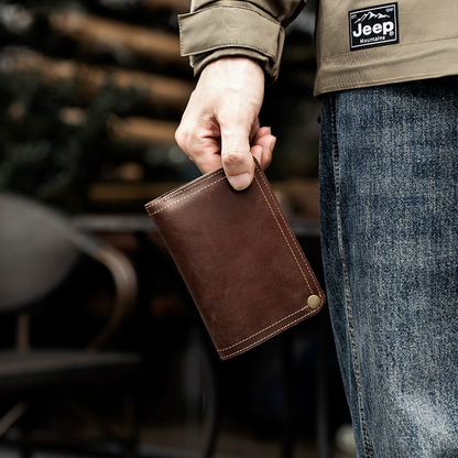 李記 | 原創手工真皮 | ド層牛革の縦型短款錢包bl124號