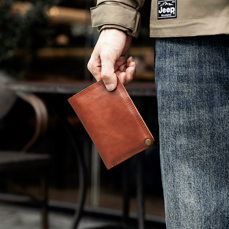 李記 | 原創手工真皮 | ド層牛革の縦型短款錢包bl124號