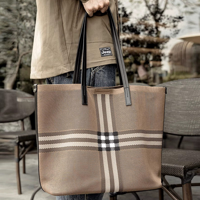 李記 | 原創手工真皮 | 復古大容量格紋托特包BL150號