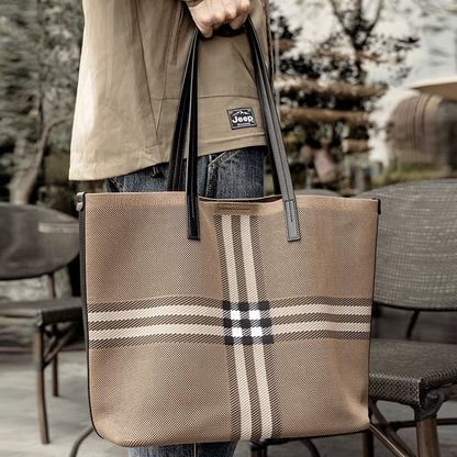 李記 | 原創手工真皮 | 復古大容量格紋托特包BL150號