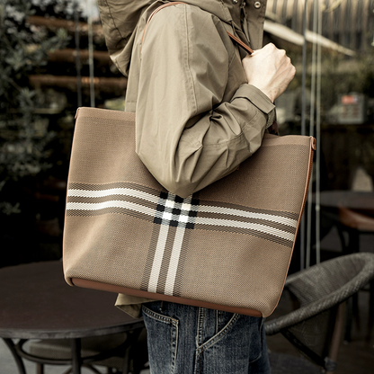 李記 | 原創手工真皮 | 復古大容量格紋托特包BL150號