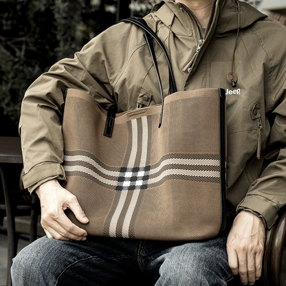 李記 | 原創手工真皮 | 復古大容量格紋托特包BL150號