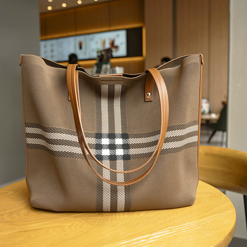 李記 | 原創手工真皮 | 復古大容量格紋托特包BL150號