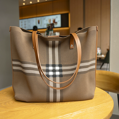 李記 | 原創手工真皮 | 復古大容量格紋托特包BL150號